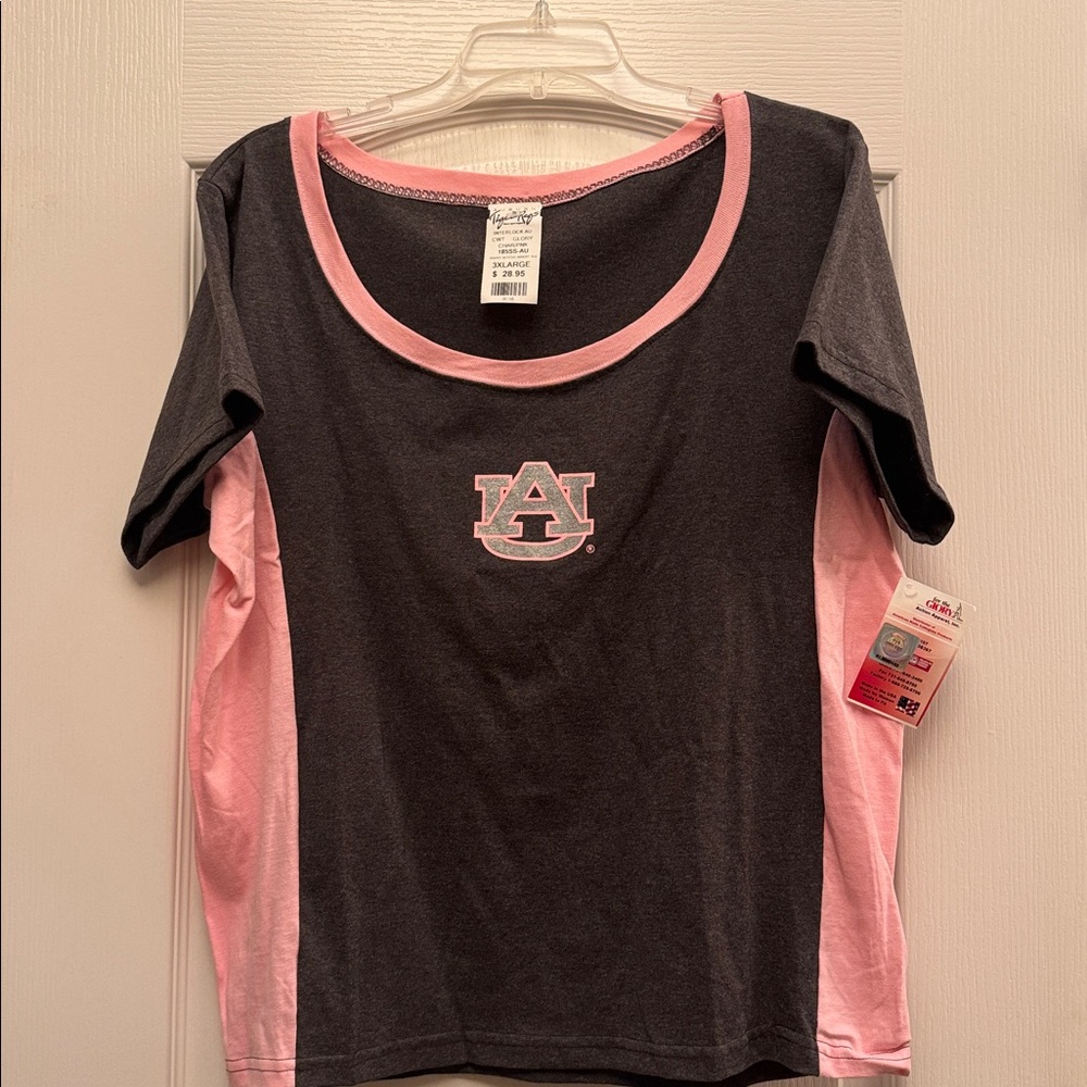 NWT 100% Cotton Gray and Pink Auburn Tee Spirit Wear, size 3X